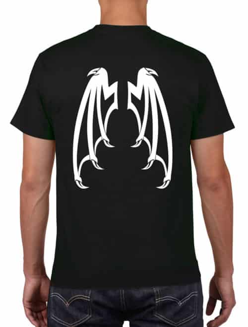 Fantasy Clothing, Mens Black T-Shirt White Dragon Head and Wings Back