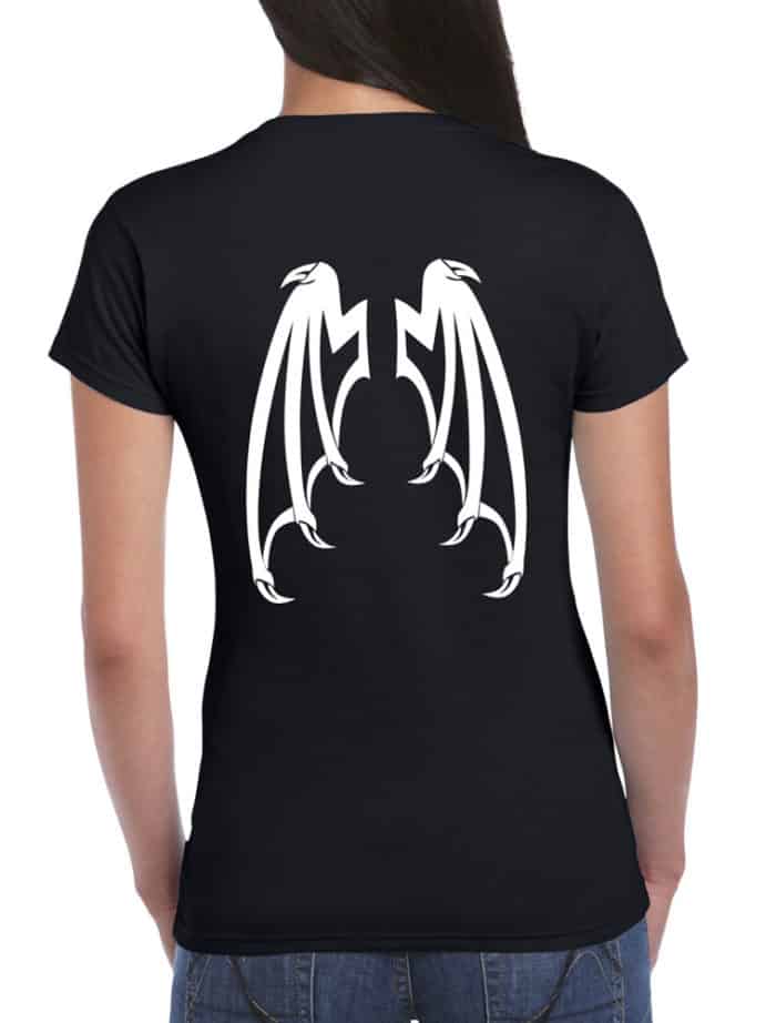 Two sided, Fantasy Clothing, Ladies Black T-Shirt White Dragon Head and Wings Back