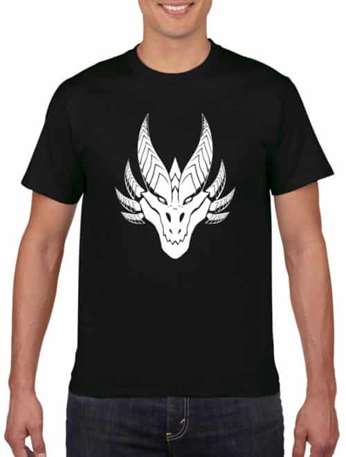 Fantasy Clothing, Mens Black T-Shirt White Dragon Head and Wings Front
