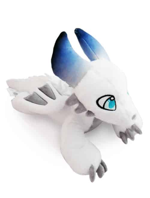 Big White Cute Fluffy Ice Dragon, Blue Eyes, Gray Wings and Horns, Kids Plush Toy Plushie 1