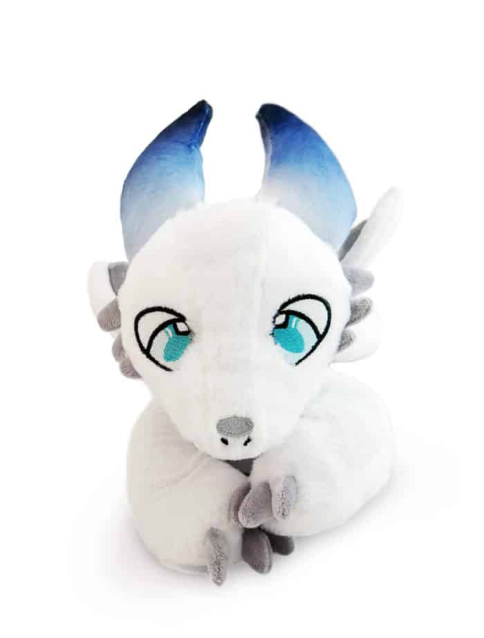 Big White Cute Fluffy Ice Dragon, Blue Eyes, Gray Wings and Horns, Kids Plush Toy Plushie 2