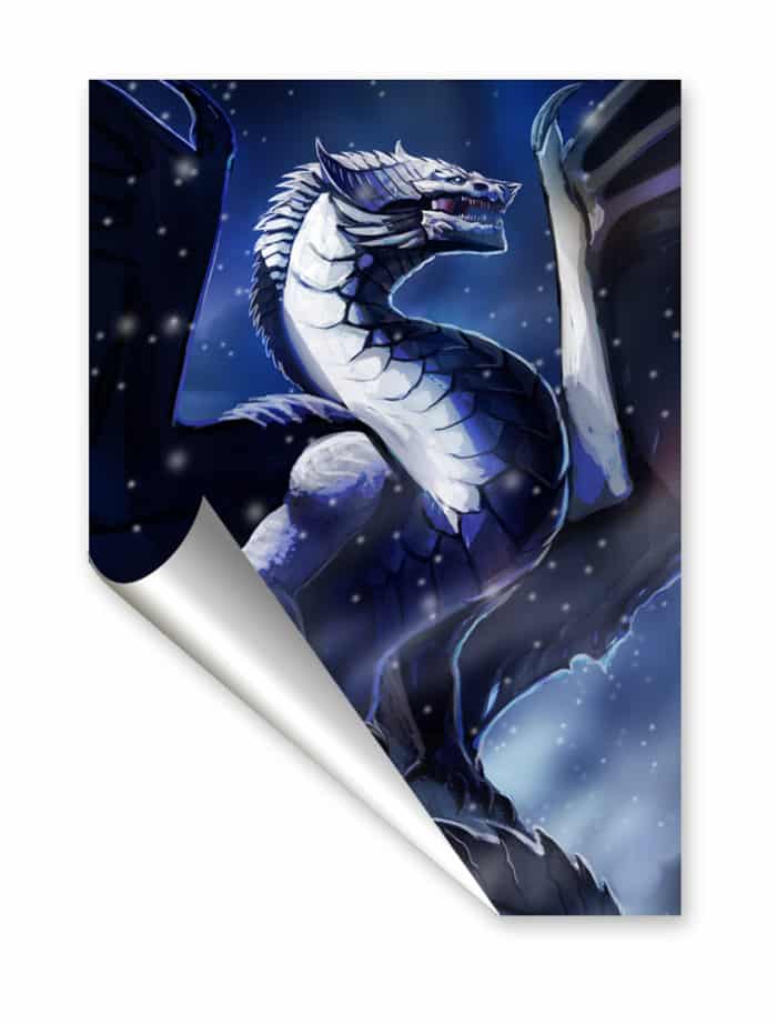 White ice dragon fantasy poster for living room wall art - Dragnarok Kartus