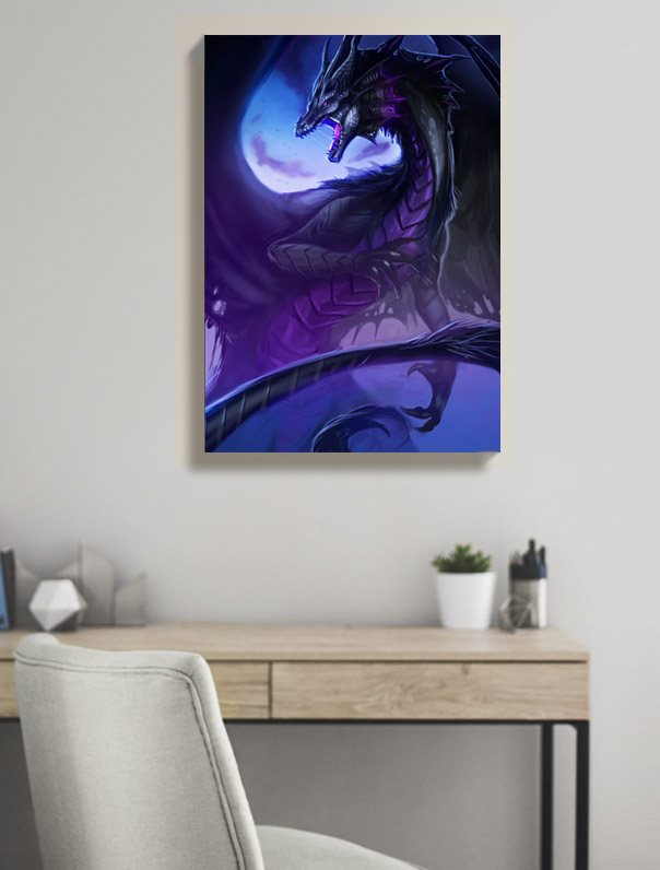 Fantasy Canvas Print Angry Dark Dusk Black Purple dragon bedroom wall art, home decor