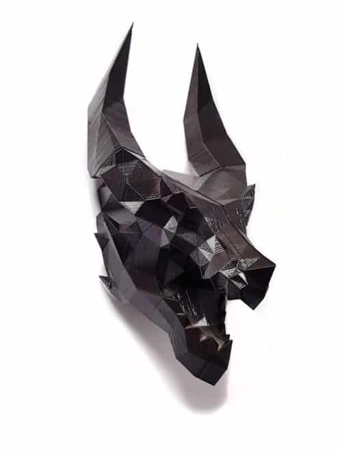 3d printed geometric low poly dragon head black wall decor, fantasy gothic