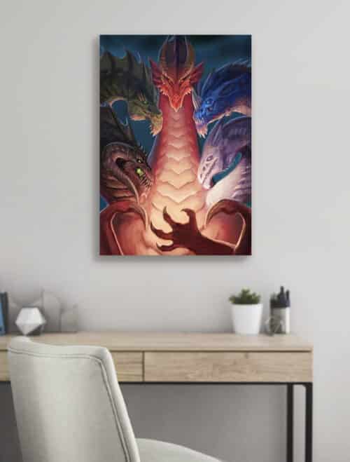 canvas print wall art painting timata dungeons and dragons art dragon heads rpg roleplay desk